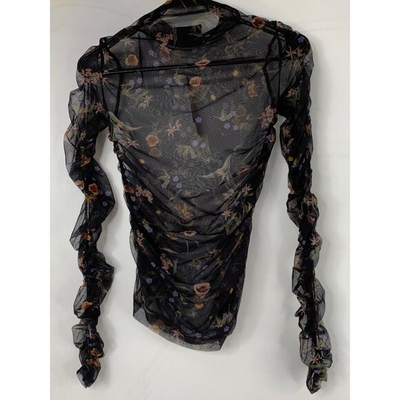 Maeve By Anthropologie XXS Sheer Black Mesh Floral Ruched Top NWT - Picture 8 of 10